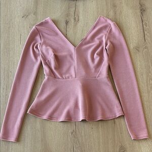 Dynamite Dusty Pink V-Neck Peplum Blouse